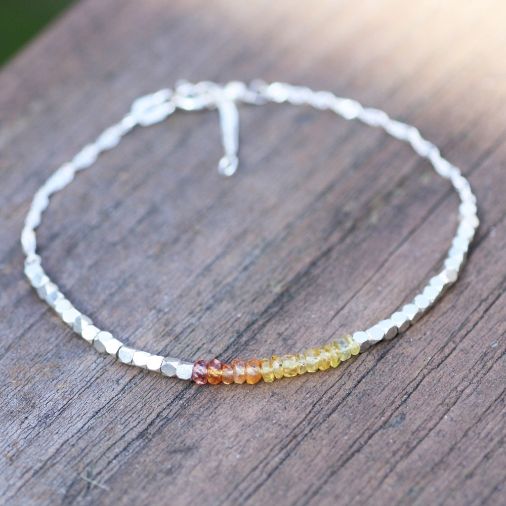 Handcrafted Bali Bead Natural Yellow Orange Sapphire Bracelet Sterling Silver